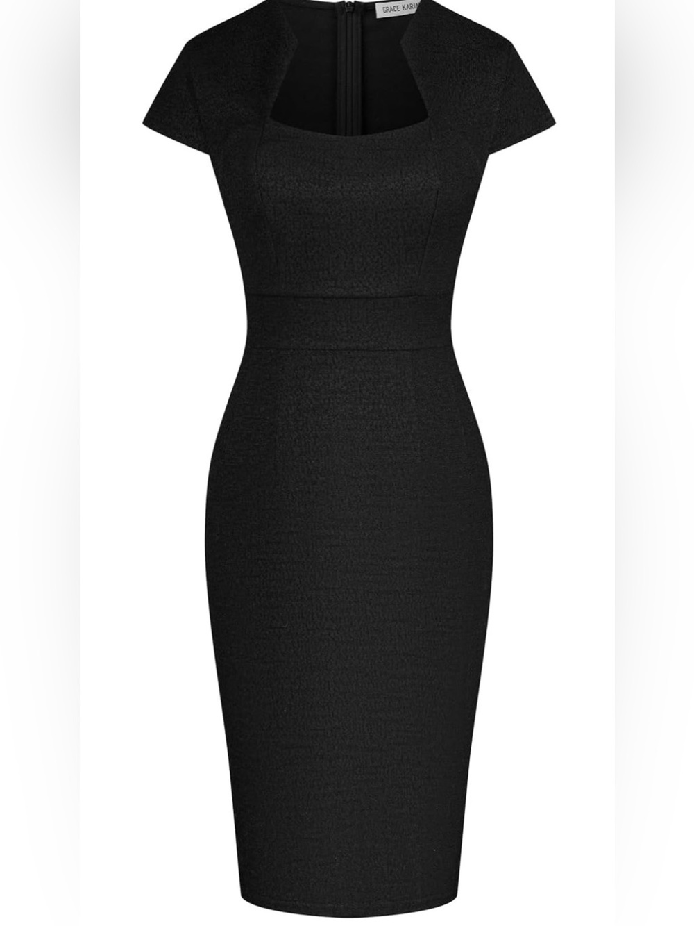 Grace Karin Black Midi Sheath Dress Cap Sleeves XL NWOT